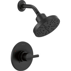 Delta Faucet Nicoli 14 Series 14 Single Handle Shower Trim Kit with 5 Jet Types H2okinetic Shower Head, Matte Black 142749-BL (Shower Valve Included)