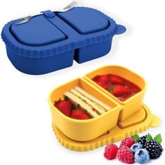 EPHOSHI Silicone Snack Container, 2 Compartments with Lid, Salad Dressing Containers for Travel, Reusable Silicone Snack Pots for Snacks, Jam, Dip, Nuts, Candy (2 Pieces, Rectangular)