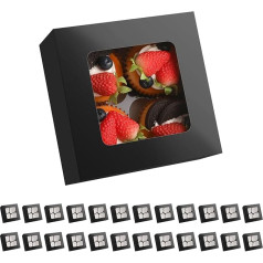PKGMAGIC Cupcake-Boxen für 4 Löcher, 16 x 16 x 7,6 cm, Muffinbox mit Fenster, aus schwarzem Karton, für Cupcakes, Muffins, Kekse, Desserts, Gebäck, 25 Stück