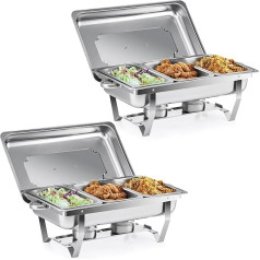 Wilprep Chafing Dish Stainless Steel 9L Buffet Set Warming Container Food Warmer Heat Container Rechaud for Catering, Buffet and Party (Set of 2 3 x 1/3 GN Containers)