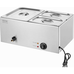 VEVOR Commercial Food Warmer 16L Food Container 1 x 1/2 Size + 2 x 1/4 Size Electric Warming Plate 1200W Stainless Steel Worktop Buffet Bain-Marie 30-85°C Temperature Control