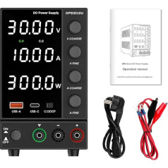 Laboratory Power Supply 30V 10A Laboratory Power Supply Regulated DC Laboratory Power Supply 0-30V 0-10A Adjustable Power Supply USB-A/Type-C Quick Charge 4-Digit LED Display OCP Protection (DPS3010U