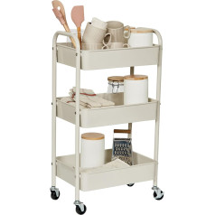 Love IT Store IT Metal Rolling Cart - Kitchen Trolley with 3 Shelves and Sturdy Wheels for Kitchen, Bathroom, Office - 44 x 30.5 x 78 cm - Light Grey