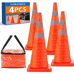 28 Inch Folding Safety Cones for Traffic Safety with Storage Bag, Parking Cone with Reflective Collars for Traffic Safety, Orange for