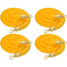 PATIKIL 5 Yellow Velvet Stand Rope, 4 Pack Barrier Rope with Carabiner Hook for Posts and Stands for Separating Queues in Hotels, Theatres, Gold