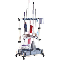 Drain Rack, Broom Mop Holder, All Purpose Mop and Broom Rack, Floor Mounted Mop Cleaning Tool Trolley, Broom and Mop Holder, Wet Mops, Movable Commercial Mop Holder for G