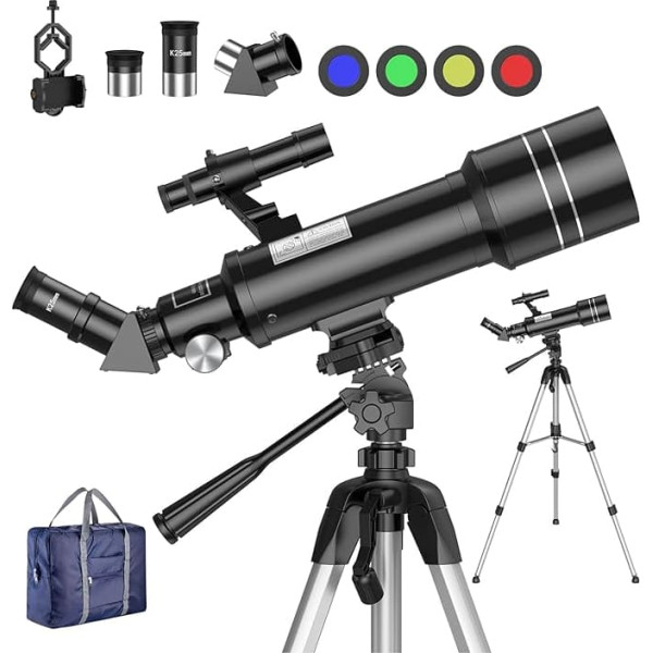 BNISE Telescope Astronomy, 70/400 Telescope for Children and Beginners with Tripod Smartphone Adapter and Moon Filter