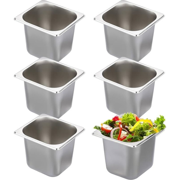BSTKEY 6 Pack 1/6 Size 6 Inch Deep Hotel Pan Stainless Steel Steam Table Pan Stackable Catering Pan Metal Pan Commercial Food Pans for Kitchen Restaurant Buffet Party Supplies