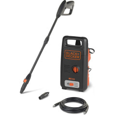 Black & Decker BXPW1300E Pressure Washer, Rotary Nozzle, Nozzle, Lance, 3 m Hose, 0.4 L Foam Nozzle, 1300 W, Black & Orange