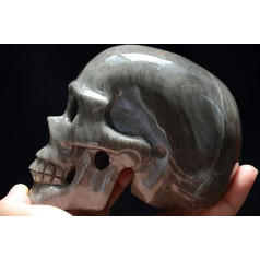 VTSHU Haussammlung Natürliche graue Edelstein-Kristallquarz-Schädel-Skelett-Figur, realistische Schnitzerei, 4,37 Zoll, spirituelles Reiki