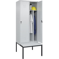 C + P Möbelsysteme C+P | Schwarz-Weiß-Spind Classic Plus Sitzbank | schmal | 2 Abteile | Trennwand verkürzt | lichtgrau | B 800 mm | Sicherheits-Drehriegel | untergebaut | Kunststoff