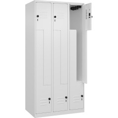 C + P Möbelsysteme C+P | Z-Spind Classic Plus | 3 Abteile | verkehrsweiß | B 900 mm | mit Bodengleitern | Drehriegel