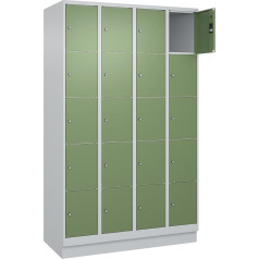 C + P Möbelsysteme C+P Classic Plus Locker Cabinet with 5 Compartments Light Grey / Reseda Green W 1200 mm 20 Compartments with Base Base