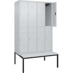 C+P | Doppelstock-Spind Classic Plus Sitzbank | 4 Abteile | lichtgrau | B 1200 mm | Zylinderschloss | untergebaut | Kunststoff