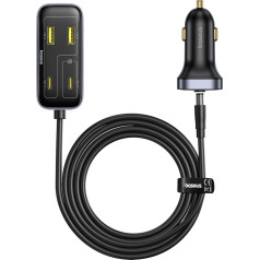 Auto lādētājs ar pagarinātāju USB-A USB-C 110W 1,5 m - melns