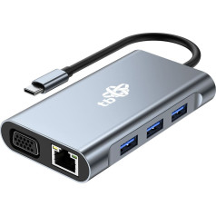 Hub adapteris usb c 8in1 hdmix2 usb vga rj45 pd