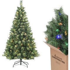 SALCAR Artificial Christmas Tree 180 cm with Lighting, Warm and RGB LED Fairy Lights, Nordmann Fir Tree, 9 Modes and Remote Control