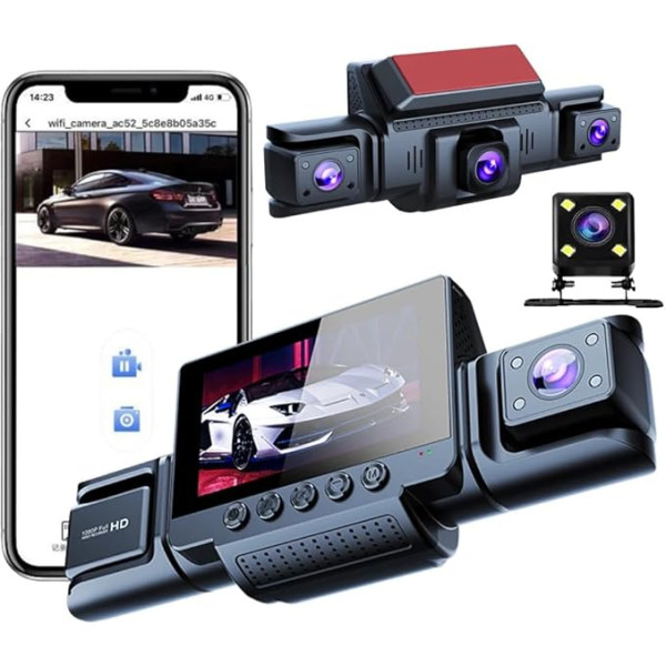 Infinn Dash Cam Car 360 Degree - 4 Cameras, 1080p Full HD, 64GB Memory Card, WiFi, Night Vision, G-Sensor, Motion Detector, 3 Inch IPS Display, Waterproof, Loop Recording, Accident Trigger, WDR