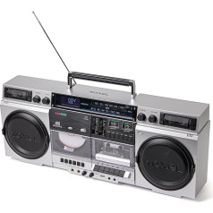 Roxel Camden Retro Cassette CD Player Boombox with DAB/FM Radio, Portable Vintage Player, BT 5.3, USB/TF/SD Playback, Mains Power, Headphone Jack, Vintage Design (Silver)