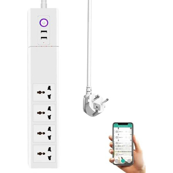 Zigbee Universal Power Strip with Switch, 4 Universal Sockets, 2 x USB-A QC Fast Charging Ports, 1.5 m Power Cable, with Philips HUE, SmartThings, Home Assistant, Alexa