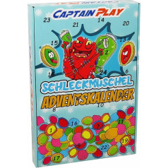 CAPTAIN PLAY Schleckmuschel Adventskalender 2025, Retro Süßigkeiten Geschenkidee für Kinder und Erwachsene mit 240g, ausgefallene Weihnachtsdeko