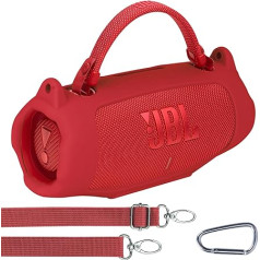 Lebakort Silicone Carrying Case for JBL Charge 6 Portable Speaker with Shoulder Straps and Mountaineering Buckle (Red)