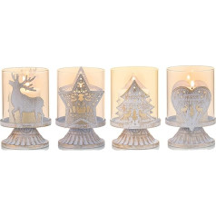 Sziqiqi Set of 4 Vintage Candle Holders, Metal Lantern Holders for Pillar Candles, Hurricane Candle Holder Decoration for Party, Christmas, Table, Fireplace, White