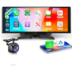 Podofo 10.26 Inch Portable Car Radio Touchscreen Wireless Carplay Android Car Bluetooth/FM Transmitter/AUX Voice Assistant with Reversing Camera DC 7-32 V