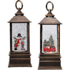 Dekorative Weihnachtslaterne mit Wasser und Glitzer, mit LED-Lichtern, 9 x 9 x 22,5 cm