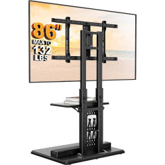 Perlegear TV Stand with Bracket for 32-86 Inch TVs up to 60 kg, High TV Floor Stand with Perforated Plate and 6 Height Adjustments, TV Stand with Wooden Base, Max VESA 600 x 400 mm, PGFS13