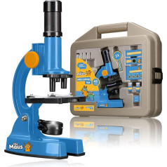 DieMaus Microscope Set with Case, 3 Levels, 100 x 1200 x LED Mirrors, Children from 8 Years, Accessories