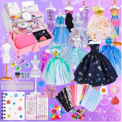 Ulikey Fashion Design Girls, 600+ Pieces Sewing Sets for Children, Girls Fashion Designer, DIY Fashion Design Craft Set with Storage Box, Fabric, Mannequin Gifts Girls for 6 7 8 9 10 11 12+ Years