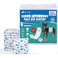 Pet Soft Dog Nappies for Males, Pack of 50 Disposable Nappies for Males, Highly Absorbent Male Nappies with Wetness Indicator and Leak-Proof (S-50 Pieces)