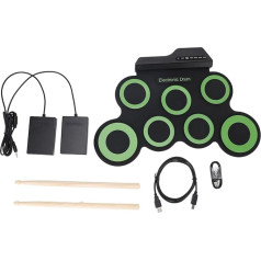 Für elektronische Drumpads, 7 Übungskissen, Kopfhörerbuchse, faltbare Silikonrolle - nach oben, mit Pedal