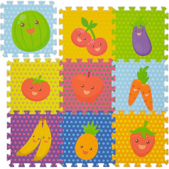 Relaxdays Fruit Puzzle Mat, 9 Piece Play Mat, Non-Toxic, EVA Foam, Kids Room, 86 x 86 cm, Colourful, Orange, Blue, Purple