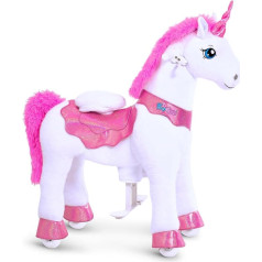 PonyCycle Unicorn on Wheels, for Children 4-7 Years, 90 cm High, Unicorn for Riding with Handbrake, Unicorn Riding Toy, Pink Plush Riding Horse, Base Model E - E412