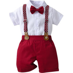 Baby Boys' Suit Set, Short Sleeve Romper with Bow Tie + Braces, Shorts, Toddler Clothing Sets, Gentleman Set