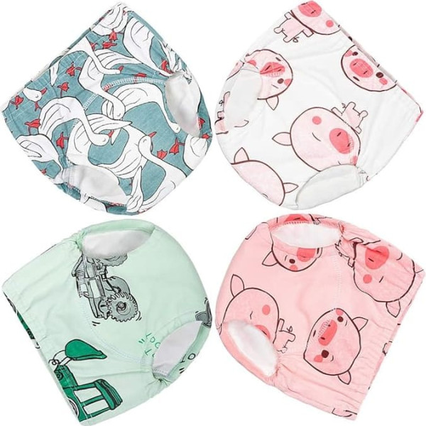 4 Pack Reusable Baby Potty Training Pants Girls Boys Cotton Strong Absorbent Toddler Training Pants Baby Briefs Nappy Cover