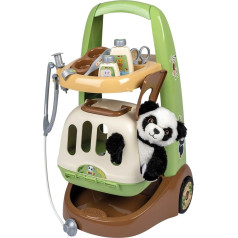 Smoby - Veterinary trolley (31 x 32.1 x 55.2 cm) with cuddly soft panda - 2-in-1 transport box with removable doctor's case - Includes accessories - From 3 years