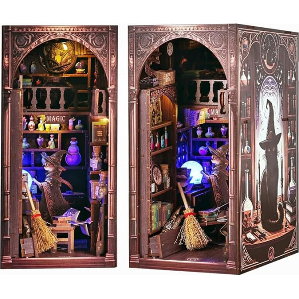 3D Book Nook Kit, DIY Magical Book Nook Kits for Adults Decorative Bookends (Magical Cat)