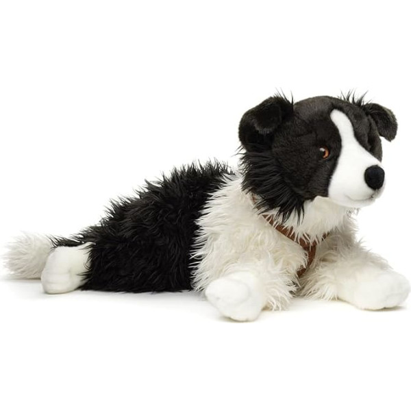 Uni-Toys - Border Collie Black and White, Lying (with Harness) - 64 cm (Length) - Plush Dog, Pet - Plush Toy, Cuddly Toy