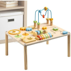 Baby Activity Table, Educational Play Table, Wooden Learning Toy with Shape Sorter and Marble Run for Girls, Nursery