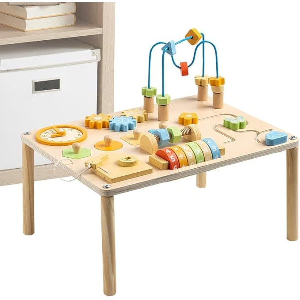 Baby Activity Table, Educational Play Table, Wooden Learning Toy with Shape Sorter and Marble Run for Girls, Nursery