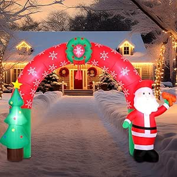 Giant Inflatable Christmas Arch, 8ft Height Inflatable Santa Christmas Tree with Built-in LED Lights, Outdoor Christmas Decoration for Lawn Party Garden