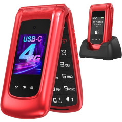 USHINING 4G Senior Mobile Phone Folding Mobile Phone without Contract, Mobile Phone Large Buttons Mobile Phone for Seniors with 2.4 and 1.77 Inch Dual Colour Display Dual SIM SOS Emergency Call Button