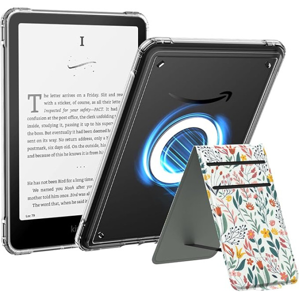 MoKo Stand Case for 7 Inch Kindle Paperwhite 2024 12th Gen & Kindle Colorsoft Signature Edition 2024, Stand Cover Ultra Thin DIY Case with Wireless Charger, Flower
