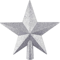 FEPITO Glitter Star Mini Christmas Tree Topper, Shatterproof Small Christmas Tree Decoration, Tree Topper for Holiday Ornament or Home Decor (Silver, 4.3