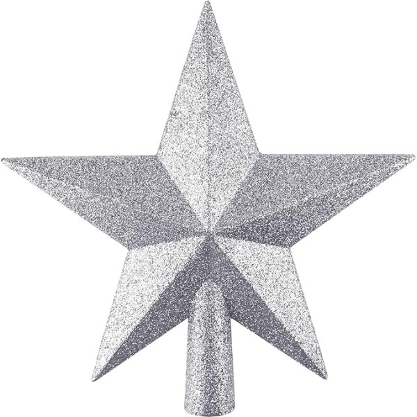 FEPITO Glitter Star Mini Christmas Tree Topper, Shatterproof Small Christmas Tree Decoration, Tree Topper for Holiday Ornament or Home Decor (Silver, 4.3