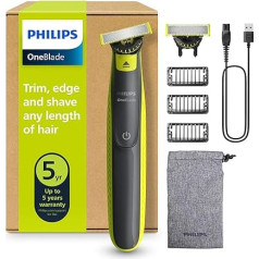 PHILIPS OneBlade 360 Face Electric Shaver & Trimmer, 2 x 360 Blades, 3 x Trimming Attachments (1/3/5 mm), Wet & Dry Shaving, Battery USB, for Face (QP2724/31)