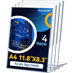 A4 Table Stand, Pack of 4 Acrylic Stands, DIN A4 Transparent, Advertising Stand, Slanted L Stand, Table Stand for Office, Shop, Restaurant, Hotel